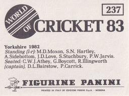 1983 Panini World Of Cricket Stickers #237 Yorkshire Back