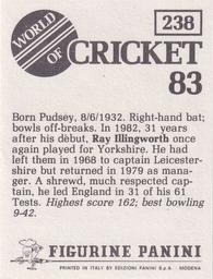 1983 Panini World Of Cricket Stickers #238 Ray Illingworth Back