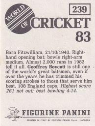 1983 Panini World Of Cricket Stickers #239 Geoffrey Boycott Back