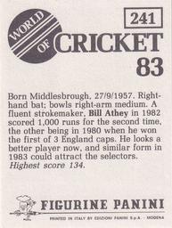 1983 Panini World Of Cricket Stickers #241 Bill Athey Back