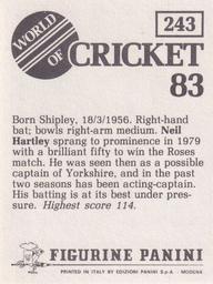 1983 Panini World Of Cricket Stickers #243 Neil Hartley Back