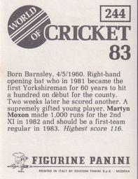 1983 Panini World Of Cricket Stickers #244 Martyn Moxon Back