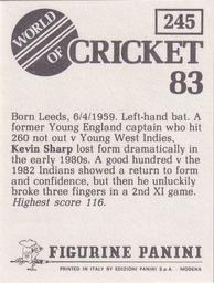 1983 Panini World Of Cricket Stickers #245 Kevin Sharp Back