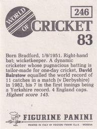 1983 Panini World Of Cricket Stickers #246 David Bairstow Back