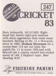 1983 Panini World Of Cricket Stickers #247 Graham Stevenson Back