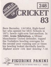1983 Panini World Of Cricket Stickers #248 Arnie Sidebottom Back