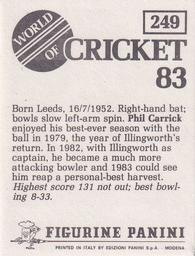 1983 Panini World Of Cricket Stickers #249 Phil Carrick Back