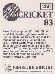 1983 Panini World Of Cricket Stickers #250 David Capel Back