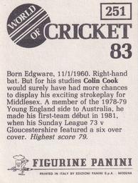 1983 Panini World Of Cricket Stickers #251 Colin Cook Back