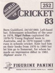 1983 Panini World Of Cricket Stickers #252 Nigel Felton Back