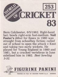 1983 Panini World Of Cricket Stickers #253 Neil Foster Back