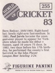 1983 Panini World Of Cricket Stickers #255 Paul Jarvis Back