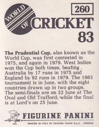 1983 Panini World Of Cricket Stickers #260 The Prudential Cup Back
