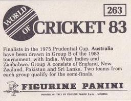 1983 Panini World Of Cricket Stickers #263 Australia Back