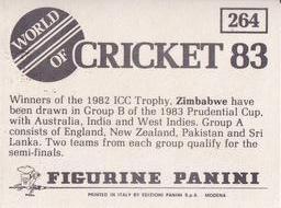 1983 Panini World Of Cricket Stickers #264 Zimbabwe Back