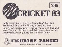 1983 Panini World Of Cricket Stickers #265 India Back
