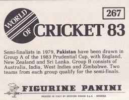 1983 Panini World Of Cricket Stickers #267 Pakistan Back