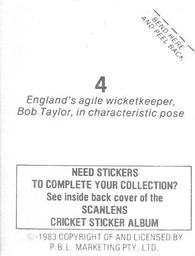 1983 Scanlens Cricket Stickers #4 Bob Taylor Back