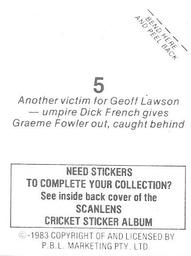 1983 Scanlens Cricket Stickers #5 Geoff Lawson / Graeme Fowler Back