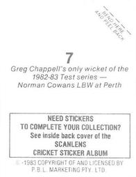 1983 Scanlens Cricket Stickers #7 Greg Chappell / Norman Cowans Back