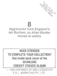 1983 Scanlens Cricket Stickers #8 Ian Botham / Allan Border Back