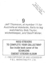 1983 Scanlens Cricket Stickers #9 Jeff Thomson / Bob Taylor / Geoff Miller Back