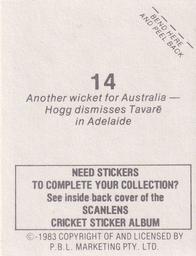 1983 Scanlens Cricket Stickers #14 Rodney Hogg / Chris Tavare Back