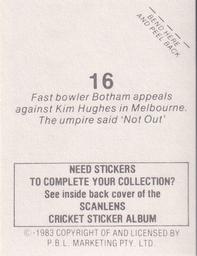 1983 Scanlens Cricket Stickers #16 Ian Botham / Kim Hughes Back