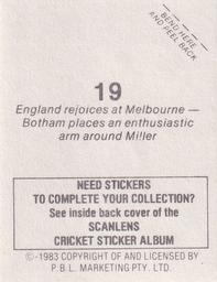 1983 Scanlens Cricket Stickers #19 Ian Botham / Geoff Miller Back