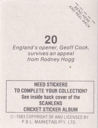 1983 Scanlens Cricket Stickers #20 Geoff Cook / Rodney Hogg Back