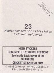 1983 Scanlens Cricket Stickers #23 Kepler Wessels Back