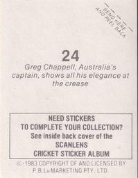 1983 Scanlens Cricket Stickers #24 Greg Chappell Back