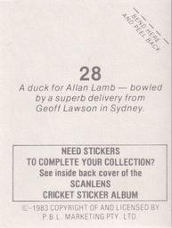 1983 Scanlens Cricket Stickers #28 Allan Lamb / Geoff Lawson Back