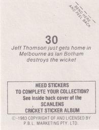 1983 Scanlens Cricket Stickers #30 Jeff Thomson / Ian Botham Back