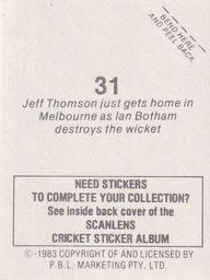 1983 Scanlens Cricket Stickers #31 Jeff Thomson / Ian Botham Back