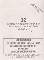 1983 Scanlens Cricket Stickers #32 Bruce Yardley / Jeff Thomson Back