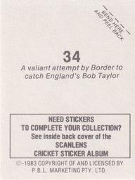1983 Scanlens Cricket Stickers #34 Allan Border / Bob Taylor Back
