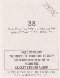 1983 Scanlens Cricket Stickers #38 Kim Hughes Back