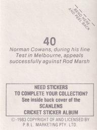 1983 Scanlens Cricket Stickers #40 Norman Cowans / Rod Marsh Back