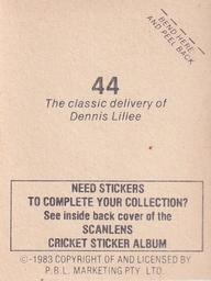 1983 Scanlens Cricket Stickers #44 Dennis Lillee Back