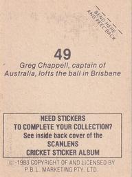 1983 Scanlens Cricket Stickers #49 Greg Chappell Back