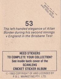 1983 Scanlens Cricket Stickers #53 Allan Border Back