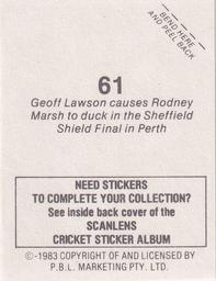 1983 Scanlens Cricket Stickers #61 Geoff Lawson / Rod Marsh Back