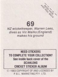 1983 Scanlens Cricket Stickers #69 Warren Lees / Vic Marks Back