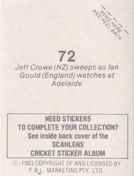 1983 Scanlens Cricket Stickers #72 Jeff Crowe / Ian Gould Back