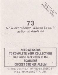 1983 Scanlens Cricket Stickers #73 Warren Lees Back