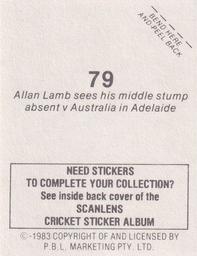1983 Scanlens Cricket Stickers #79 Allan Lamb Back