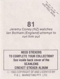 1983 Scanlens Cricket Stickers #81 Jeremy Coney / Ian Botham Back