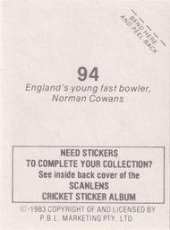 1983 Scanlens Cricket Stickers #94 Norman Cowans Back
