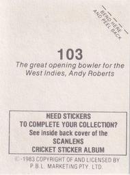 1983 Scanlens Cricket Stickers #103 Andy Roberts Back